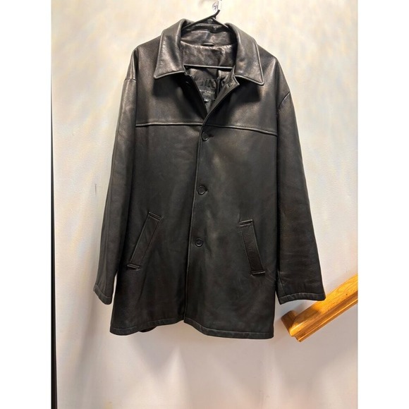 Mitchells of Westport Mens Black Leather Car Coat Button Front Jacket - Picture 3 of 15